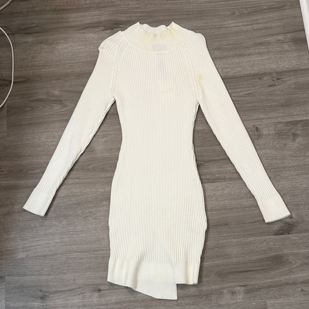 Elegant Cream Ribbed Knit Dress
